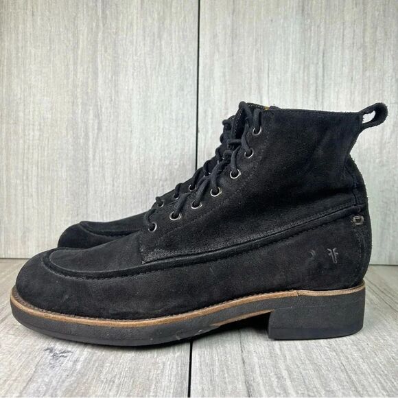 Frye Rainer Black Suede Leather Heeled Lace Up Chukka Ankle Boot Mens Size 7 D - Picture 3 of 10